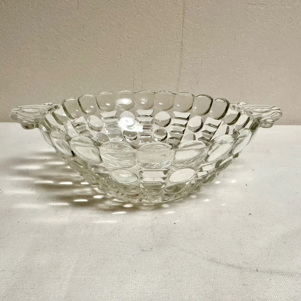 Art Deco Clear Pressed Glass Bubble Candy Bowl Nut Dish Depression Glass